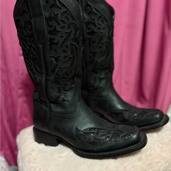 J.B. Dillon Black leather and sequined western weather and sequin western - Picture 4 of 10